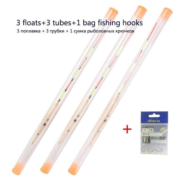 Planet Gates 3pcs/lot Shallow Water Fishing Floats Balsa Bobber+3pcs float tubes+1 Bag Fishing hooks Fresh Water Buoy Fishing Tackles Tools