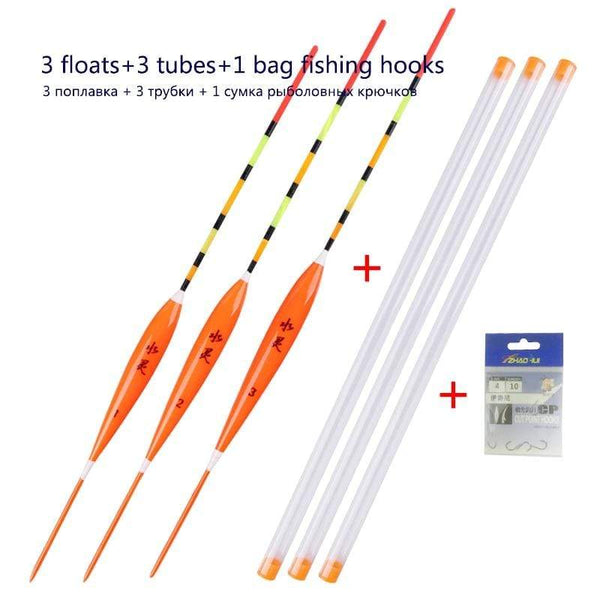 Planet Gates 3pcs/lot Shallow Water Fishing Floats Balsa Bobber+3pcs float tubes+1 Bag Fishing hooks Fresh Water Buoy Fishing Tackles Tools