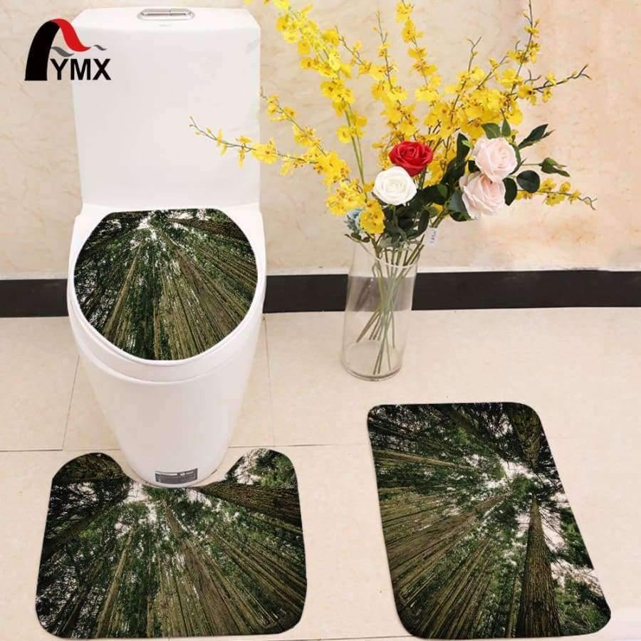 Planet Gates 3pcs/lot Tree Printed Toilet Seat Cover Plants Scenery Flannel Fabric Toilet Case Non-slip Mat Bathroom Products Home Decoration