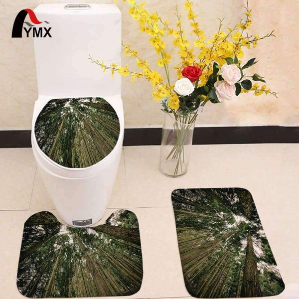 Planet Gates 3pcs/lot Tree Printed Toilet Seat Cover Plants Scenery Flannel Fabric Toilet Case Non-slip Mat Bathroom Products Home Decoration