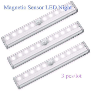 Planet Gates 3pcs Metal 10 LED Lamp Strip Stick-on Anywhere Portable Wireless Cabinet Sensor Night Light Bar with Magnetic Strip led light