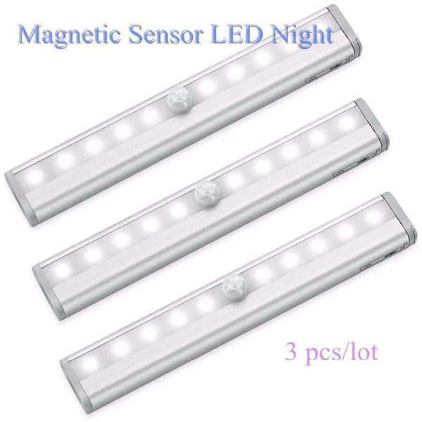 Planet Gates 3pcs Metal 10 LED Lamp Strip Stick-on Anywhere Portable Wireless Cabinet Sensor Night Light Bar with Magnetic Strip led light