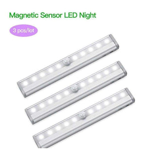 Planet Gates 3pcs Metal 10 LED Lamp Strip Stick-on Anywhere Portable Wireless Cabinet Sensor Night Light Bar with Magnetic Strip led light
