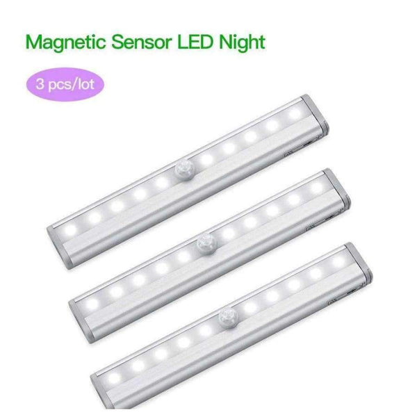 Planet Gates 3pcs Metal 10 LED Lamp Strip Stick-on Anywhere Portable Wireless Cabinet Sensor Night Light Bar with Magnetic Strip led light