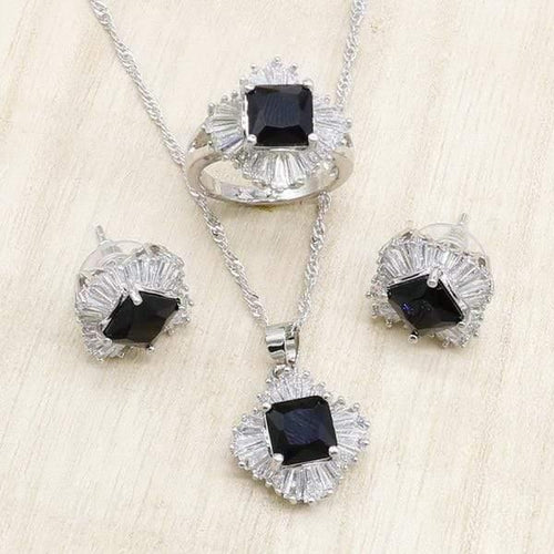 Planet Gates 3pcs No Bracelet / Black / 9 Black Cubic Zirconia Silver Jewelry Sets for Women Bracelet Necklace Pendant Earrings Ring Birthday Wedding Jewelry