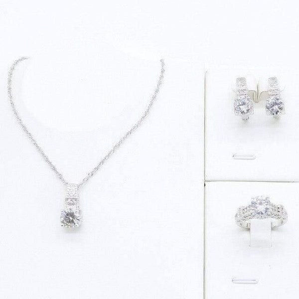 Planet Gates 3PCS No Bracelet / White / 8 925 Silver Jewelry Sets for Women Bracelet Necklace Pendant Ring Hoop Earrings Birthday Wedding Gift