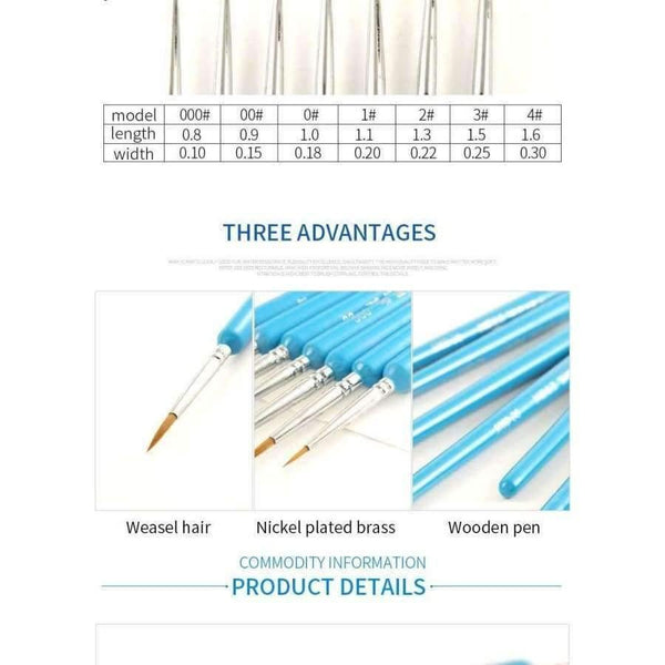 Planet Gates 3Pcs of 000  00  0 7 Pcs Blue Weasel Hair Hook Line PenFine Paint Brush Set Artist Gouche Watercolor Acrylic Oil Painting Brush Artist Supplies