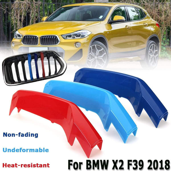 3pcs/set 3D Sticker For BMW X2 F39 Car Front Grille Grill Cover Trim Clips Strips Moulding Trim Strip M Power Performance Parts