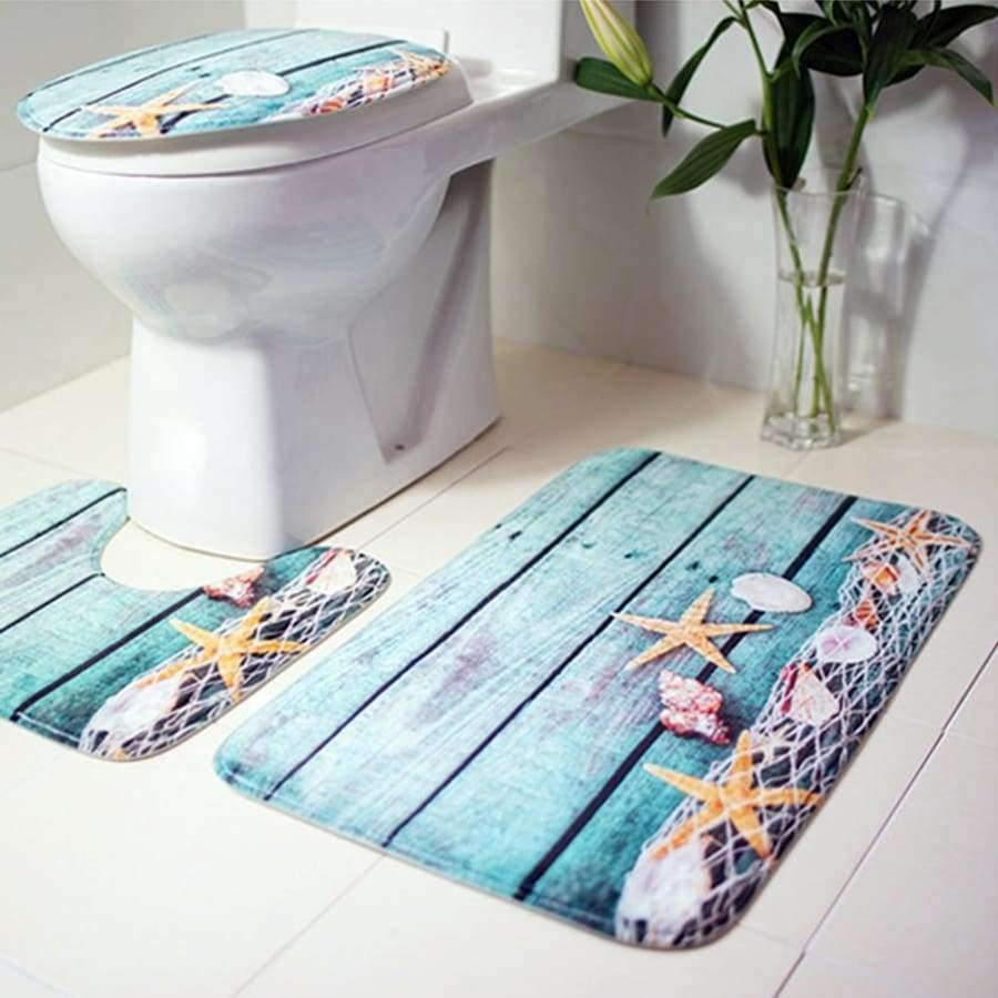 Planet Gates 3Pcs/set Bathroom Mat Set Toilet Rug Ocean World Flannel Anti Slip Bath Mat Rugs Home Decor Bathroom Products