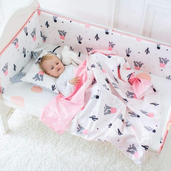 Planet Gates 3pcs set catcus Lovely  Cactus Triangle Baby Gril Crib Bed Bumpers, Fashion Baby Bedding Set Girls Cotton Nursery bedding,130*70cm