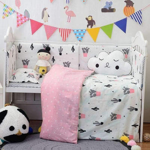 Planet Gates 3pcs/set Cotton Bedding Set, Fashion Cactus/Flamingo/Fox Pattered Cotton Crib Sets(Duvet Cover+ Pillowcase+Flatsheet)