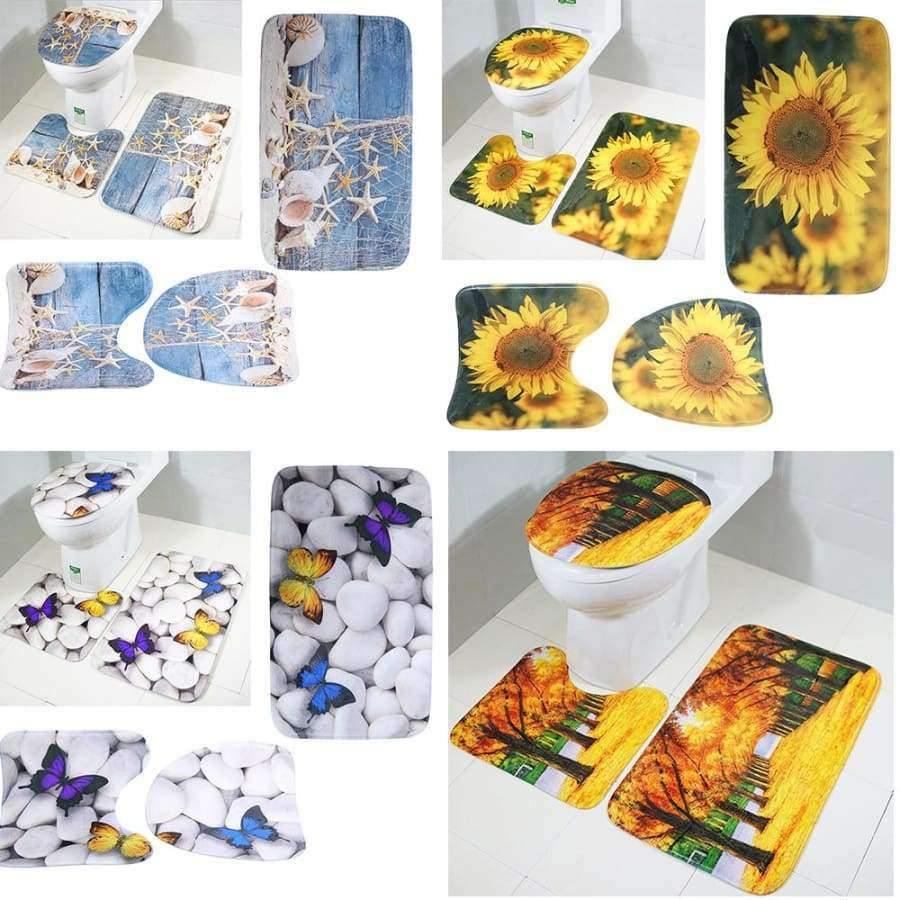 Planet Gates 3pcs/set New Pattern Bathroom Carpet Set Skidproof Anti Slip Pedestal Rug Lid Toilet Cover Bath Mat Bathroom Product