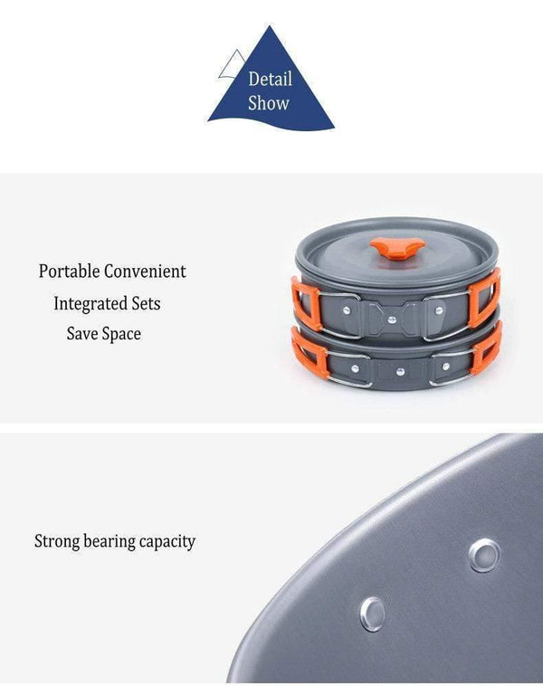 Planet Gates 3PCS/Set Portable Outdoor Cooking Cookware Aluminium Alloy Kettle Pot for 2-3 Person Camping Hunting Fishing Picnic