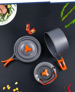 3PCS/Set Portable Outdoor Cooking Cookware Aluminium Alloy Kettle Pot for 2-3 Person Camping Hunting Fishing Picnic - Planet Gates