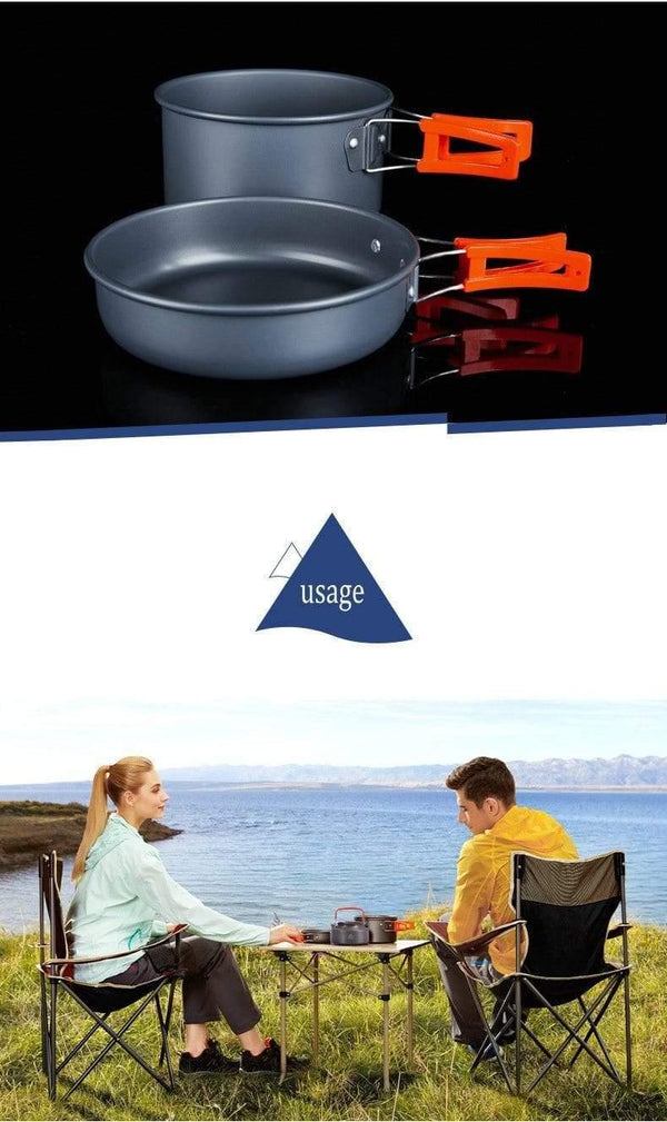 Planet Gates 3PCS/Set Portable Outdoor Cooking Cookware Aluminium Alloy Kettle Pot for 2-3 Person Camping Hunting Fishing Picnic