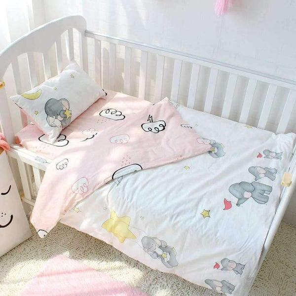 Planet Gates 3pcs set Pure Cotton Baby Bedding Set Elephant Pattern Baby Bed Linen For Girls Including Duvet Cover Pillowcase Flat Sheet