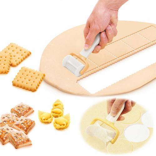 3Pcs/Set Rolling Biscuit Ravioli Cutter Kitchen Tools Rolling Crimped Circle Cutter Rolling Square Cutter
