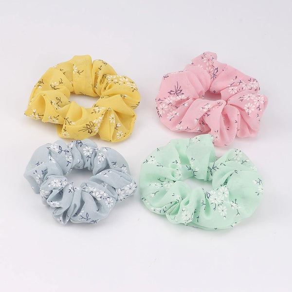 3PCS Summer Floral Hairband Women Scrunchies Ponytail Holder Hair Rope Ties Girl Chiffon Elastic Hair Bands For Accessories