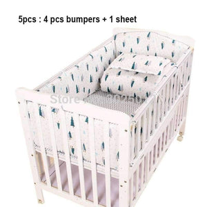 Planet Gates 3pcs to 7 pcs Cotton Baby Bedding Set Green Tree Design Cotton Baby Bed Linens Baby Cot Bumper