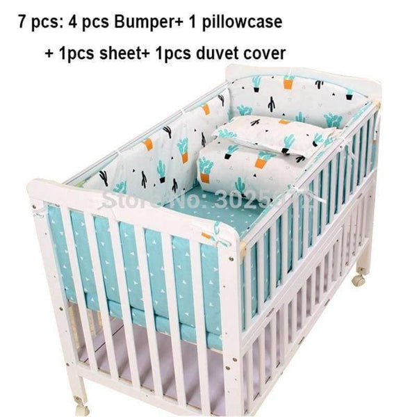 Planet Gates 3pcs to 7 pcs Cotton Baby Bedding Set Green Tree Design Cotton Baby Bed Linens Baby Cot Bumper