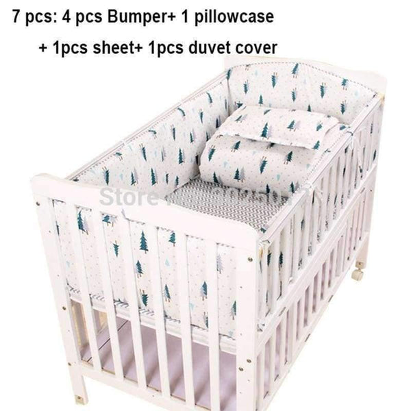 Planet Gates 3pcs to 7 pcs Cotton Baby Bedding Set Green Tree Design Cotton Baby Bed Linens Baby Cot Bumper