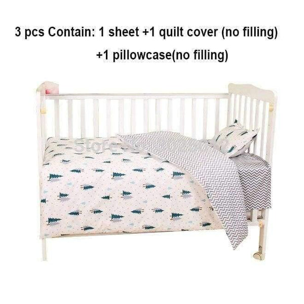 Planet Gates 3pcs to 7 pcs Cotton Baby Bedding Set Green Tree Design Cotton Baby Bed Linens Baby Cot Bumper