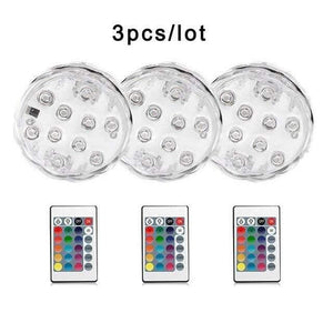 Planet Gates 3pcs Underwater LED Light Submersible IP68 Waterproof Battery Operated Remote Control Multi Color 10 LED RGB Swimming Pool Night Lamp