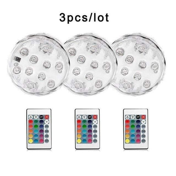 Planet Gates 3pcs Underwater LED Light Submersible IP68 Waterproof Battery Operated Remote Control Multi Color 10 LED RGB Swimming Pool Night Lamp