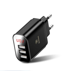 Baseus 3 Ports Charger with Digital Display 3.4A Max Fast Charging Wall Adapter Charger For Phone