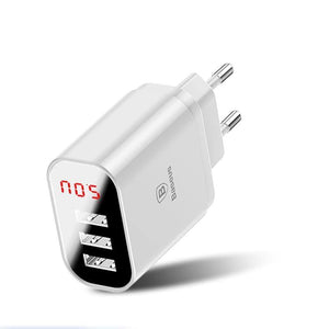 Baseus 3 Ports Charger with Digital Display 3.4A Max Fast Charging Wall Adapter Charger For Phone