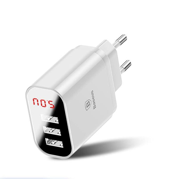Baseus 3 Ports Charger with Digital Display 3.4A Max Fast Charging Wall Adapter Charger For Phone