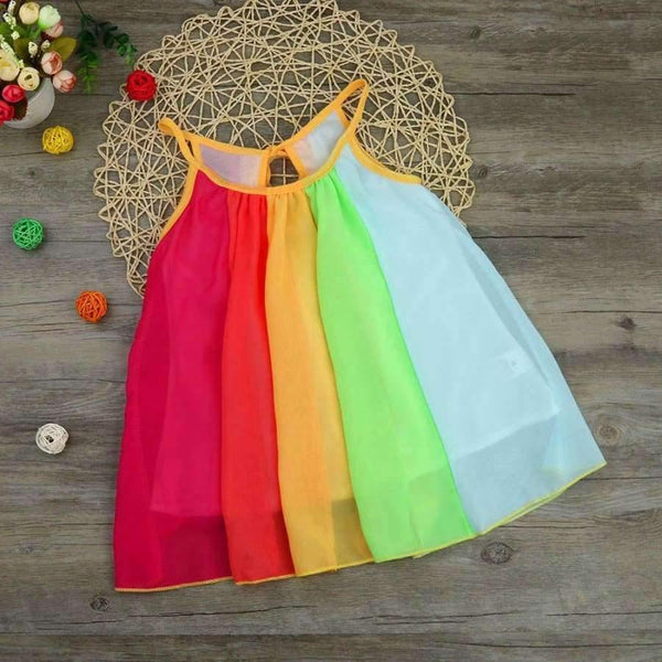Planet Gates 3T / China Toddler Kids Baby Girl Princess Clothes Sleeveless Chiffon Tutu Rainbow Dresses baby  dress summer #15