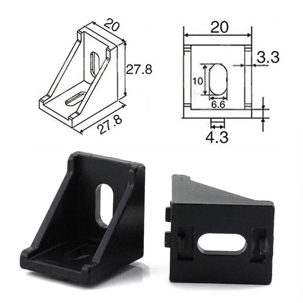 4/10 Sets 2 Hole 2020 Corner Bracket Right Angle 20Series Aluminum Brackets with Screws Nuts for Extrusion Profile with Slot 6mm