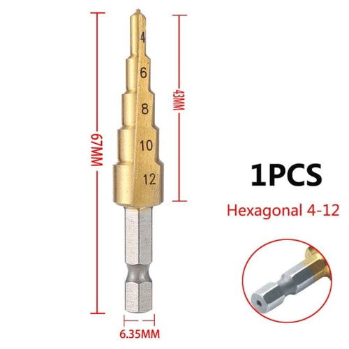 Planet Gates 4-12 Hexagon Shank 3-12mm 4-12mm 4-20mm HSS Straight Groove Step Drill Bit Set Titanium Coated Wood Metal Hole Cutter Core Drill Bit Set