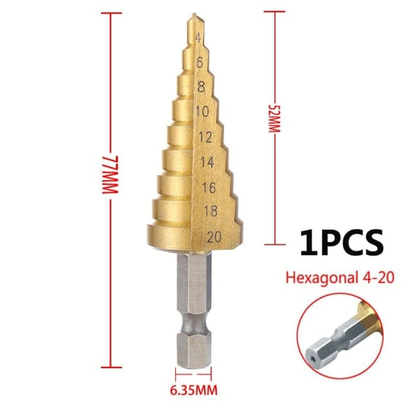 Planet Gates 4-20 Hexagon Shank 3-12mm 4-12mm 4-20mm HSS Straight Groove Step Drill Bit Set Titanium Coated Wood Metal Hole Cutter Core Drill Bit Set