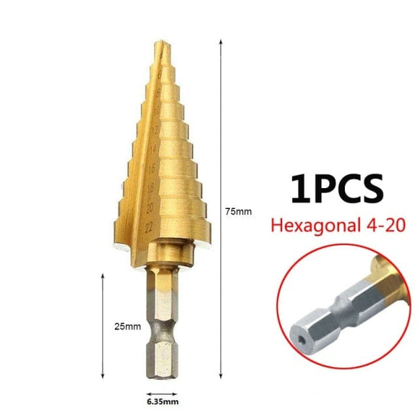 Planet Gates 4-22 Hexagon Shank 3-12mm 4-12mm 4-20mm HSS Straight Groove Step Drill Bit Set Titanium Coated Wood Metal Hole Cutter Core Drill Bit Set