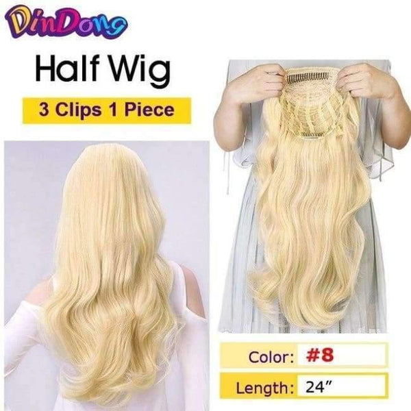 Planet Gates #4/27/613 / 24inches Synthetic Fish Line Hair Wavy Clip in Hair Extensions 3/4 Half Wig 3 Styles Available Premium Heat Resistant Hair