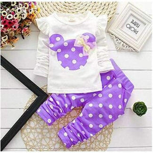Planet Gates 4 / 3M Spring children girls clothing sets mouse early autumn clothes bow tops t shirt leggings pants baby kids 2 pcs suit
