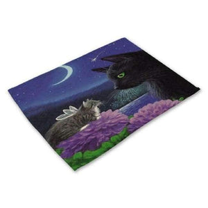 Planet Gates 4 / 42X32CM Designs Cartoon Cat Table Mats For Dining Table Mermaid King Bowl Tableware Pad Coaster Kitchen Accessories Retro