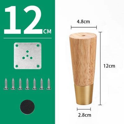 4pcs/lot Wood Legs TV Cabinet Support Sofa Legs Furniture Accessory Brass Gold Cups Solid Wooden Feet