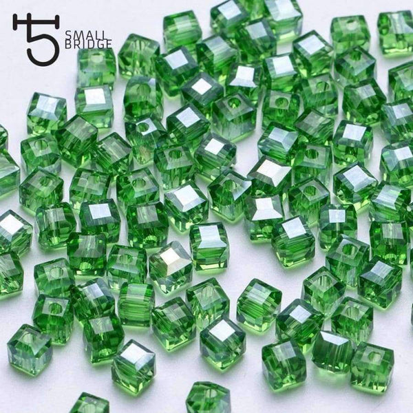 Planet Gates 4 6mm Austria Faceted Cube Glass Beads for Bracelets Making Women Diy Jewelry Perles Green Crystal Loose Beads Wholesale Z901