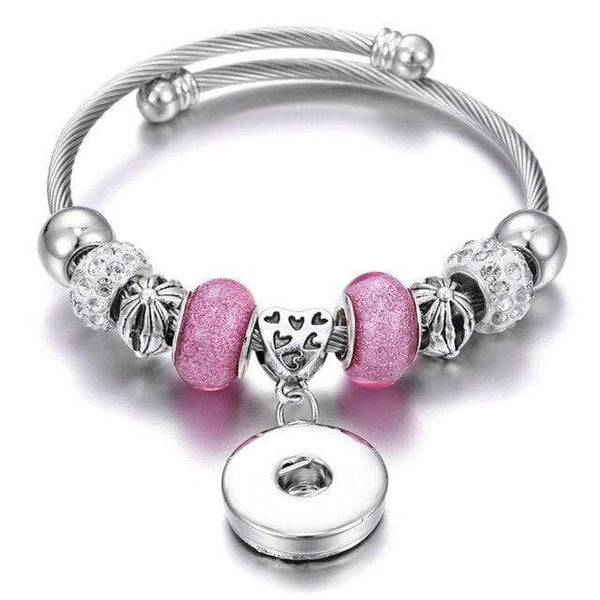 Planet Gates 4 Bracelets for 18mm Snaps Jewelry Elastic Silver Beaded Snap Bracelet Bangles Fit Snap Buttons Jewelry Charms Bracelet