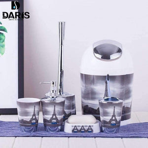 Planet Gates 4 / China 6PCS Eiffel Bathroom Accessory Bin Soap Dish Dispenser Bottle Toothbrush Holder Set Home Bathroom Products Wash Bath Set