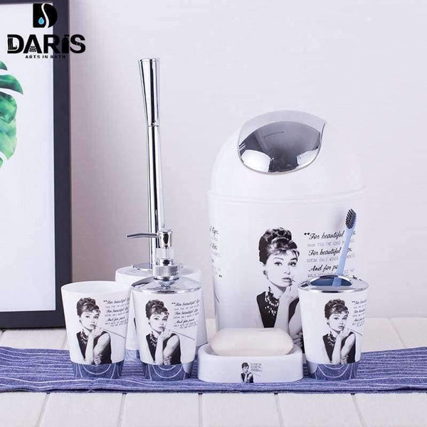 Planet Gates 4 / China 6PCS Eiffel Bathroom Accessory Bin Soap Dish Dispenser Bottle Toothbrush Holder Set Home Bathroom Products Wash Bath Set