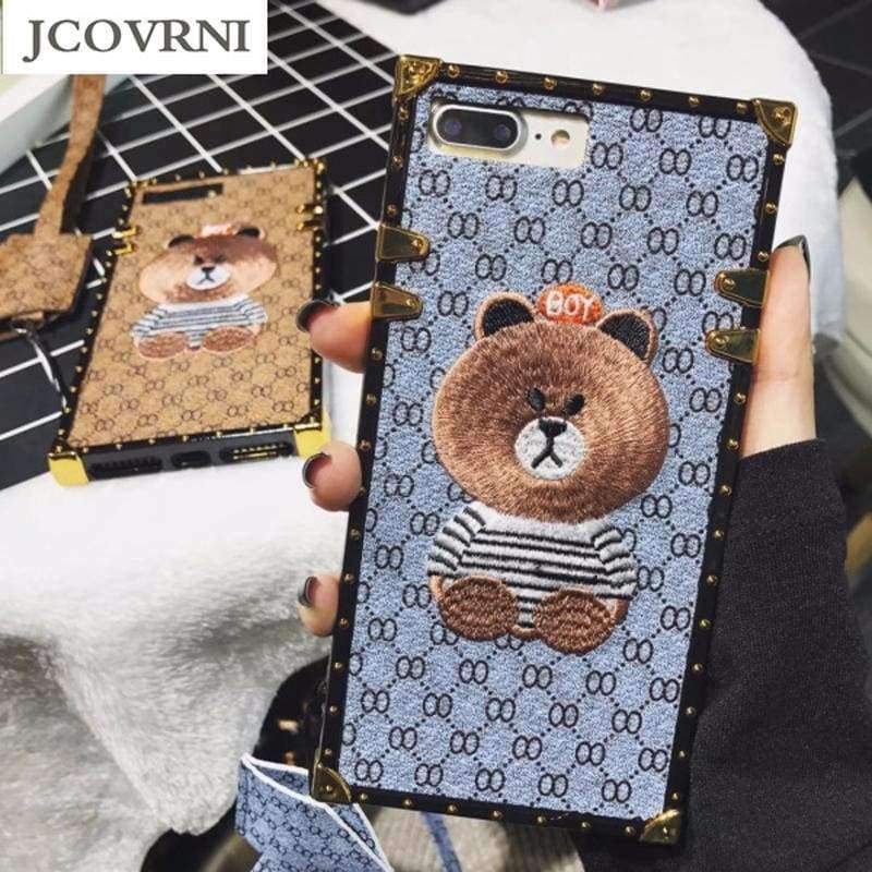 Planet Gates 4 / i7 i8 plus(5.5inch) Luxury Brand Embroidery for iPhone 7 7plus Panda Animal Pattern Phone Case for iPhoneXR XS XSMAX 6 6plus Hard Back Cover