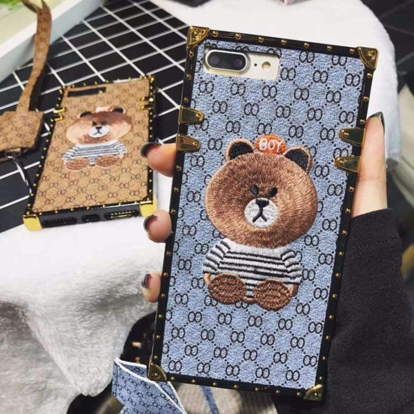 Planet Gates 4 / i7 i8 plus(5.5inch) Luxury Brand Embroidery for iPhone 7 7plus Panda Animal Pattern Phone Case for iPhoneXR XS XSMAX 6 6plus Hard Back Cover