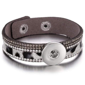 Planet Gates 4 Jewelry Rhinestone Leopard Leather 18mm Snap Button Bracelet Couple Punk Leather Bracelet Armband Snap Jewelry