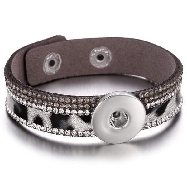 Planet Gates 4 Jewelry Rhinestone Leopard Leather 18mm Snap Button Bracelet Couple Punk Leather Bracelet Armband Snap Jewelry