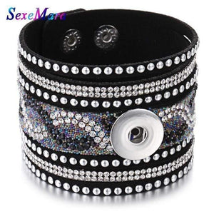 Planet Gates 4 Jewelry Wide Multilayer Crystal Rivet Leather Snap Bracelet 18mm Snap Button Bracelet DIY Buttons Jewelry For Women