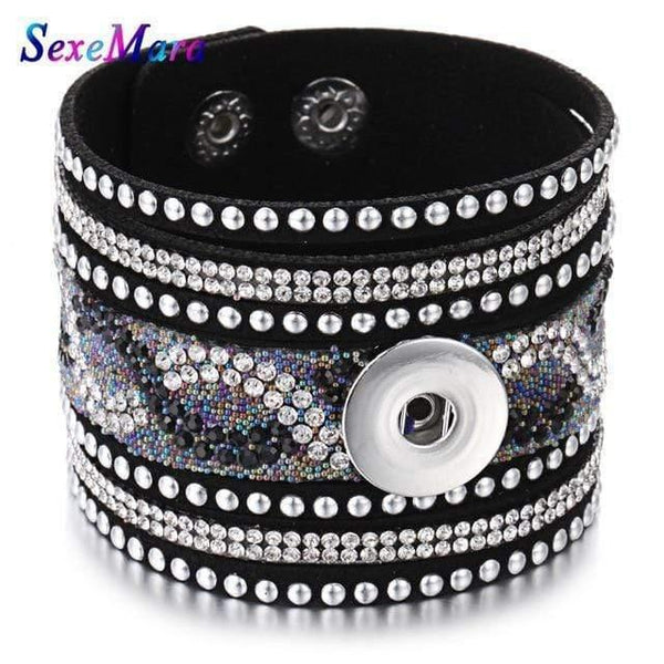 Planet Gates 4 Jewelry Wide Multilayer Crystal Rivet Leather Snap Bracelet 18mm Snap Button Bracelet DIY Buttons Jewelry For Women